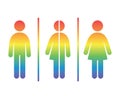 Set of WC sign Icon. LGBT, rainbow color. Vector Illustration on the white background. Vector man & woman icons. Unisex toilet sym Royalty Free Stock Photo