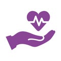 Simple illustration of hand preventing heart attack. Cardiology heart health. Health symbol, vector icon Royalty Free Stock Photo