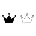 Crown icon set. Editable black and white tiara symbol Royalty Free Stock Photo