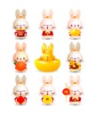 Set of cute rabbit Happy Chinese new year greeting card 2023 year of rabbit wealth chinese gold ingots gong xi fa cai, Animal Royalty Free Stock Photo