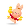 Happy Chinese new year 2023 greeting card, Cute Little rabbit holding chinese gold Ingots, year of the rabbit gong xi fa cai Royalty Free Stock Photo