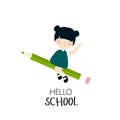 Print. Asian girl. Hello school poster.