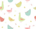 Print. Vector pattern with hens, chickens, ducks and geese.