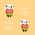 Print. Vector pandas with hearts. The best mom in the world, the best dad in the world.