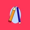 Icon of two pencils (red and blue) with shadow. Flat colors only.