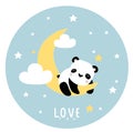 Print. Children`s illustration with a little panda on the moon Royalty Free Stock Photo