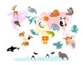 Print. Vector map of the world in pastel colors. World map with animals. Education for children. Royalty Free Stock Photo