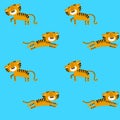 Print. Seamless background with cute tigers. Blue pattern with cartoon tigers