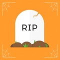 Funny white cracked grave stone with ground and grass vector icon Royalty Free Stock Photo