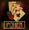 Casino banner with dice and poker cards, Royalty Free Stock Photo