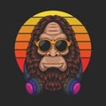 Bigfoot cool wearing a eyeglasses and headphone vector illustration