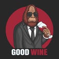 Bigfoot smell the scent red wine retro vector illustration