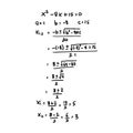 Handwritten solution of quadratic equations. Step by step in factoring quadratic equations.