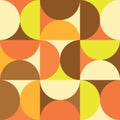 Mid century modern abstract half circles seamless pattern in orange, yellow, brown and beige.