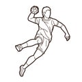 Outline Handball Sport Male Player Action Graphic Vector