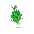 Cute vector green grape fruit character in different action emotion. Collection of grape characters