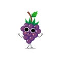 Cute vector grape fruit character in different action emotion. Collection of grape characters