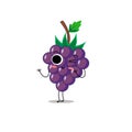 Cute vector grape fruit character in different action emotion. Collection of grape characters