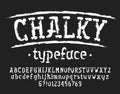 Chalky alphabet font. Hand drawn serif letters, numbers and symbols. Uppercase and lowercase. Royalty Free Stock Photo