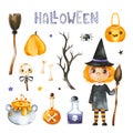 Cute watercolor Halloween collection