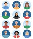 Diversity people icons. Happy person round avatars. Faces of different young and senior man and woman. People portraits set. Royalty Free Stock Photo