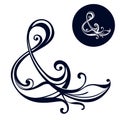 Ampersand logo. Decorative plant, Swirl ,flower bud elements