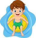 Cartoon little boy floating with inflatable ring Royalty Free Stock Photo