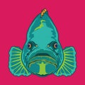 Grouper fish face vector illustration degn in decorative style Royalty Free Stock Photo