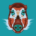 Red river hog face vector illustration in decorative cartoon style design