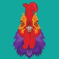 Rooster face vector illustration in decorative cartoon style design