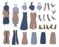 Stylish hijab women creation kit, muslim girl cartoon character vector illustration. Royalty Free Stock Photo