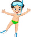 Cartoon little boy with snorkeling gear Royalty Free Stock Photo