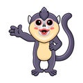 Cute little snub nosed monkey cartoon waving hand