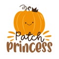 Patch princess - cute hand drawn pumpkin in crown.