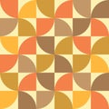 Mid century modern geometric shapes seamless pattern in orange, amber, brown on light cream background