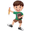 Boy holding pencil and carrying book