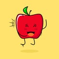 cute red apple character with smile and happy expression, jump, close eyes and mouth open Royalty Free Stock Photo