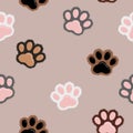Cat Furry paws pattern for textile fabrics. Seamless pattern vector illustration. Childish cute background, paw texture. Royalty Free Stock Photo