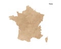 Old vintage paper textured map of France Country - Vector Royalty Free Stock Photo