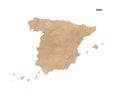 Old vintage paper textured map of Spain Country - Vector Royalty Free Stock Photo