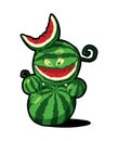 Halloween t-shirt decoration with smiling watermelon monster