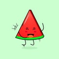 cute wtermelon slice character with smile and happy expression, jump, close eyes and mouth open Royalty Free Stock Photo