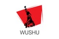 Wushu sport vector line icon. sportman, fighting stance.