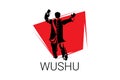 Wushu sport vector line icon. sportman, fighting stance.