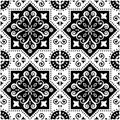 Lisbon Azulejo tile seamless vector pattern in black and white, Portuguese retro design with geometric tiles Royalty Free Stock Photo