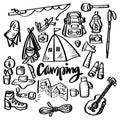 Camping doodle element set