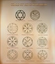 Seals of King Solomon, powerful magical symbols on old paper, papyrus Royalty Free Stock Photo
