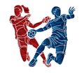 Group of Handball Players Male and Female Mix Action Cartoon Sport Graphic Vector Royalty Free Stock Photo