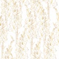 Line golden drawing of gladiolus flowers. Seamless pattern. Design for wallpaper, background, textile, covers.