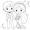 Bride and groom. Vector black and white coloring page Royalty Free Stock Photo